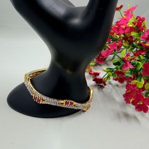 Vintage Gold and Silver Plated Red Ruby Crystal Bangle Bracelet